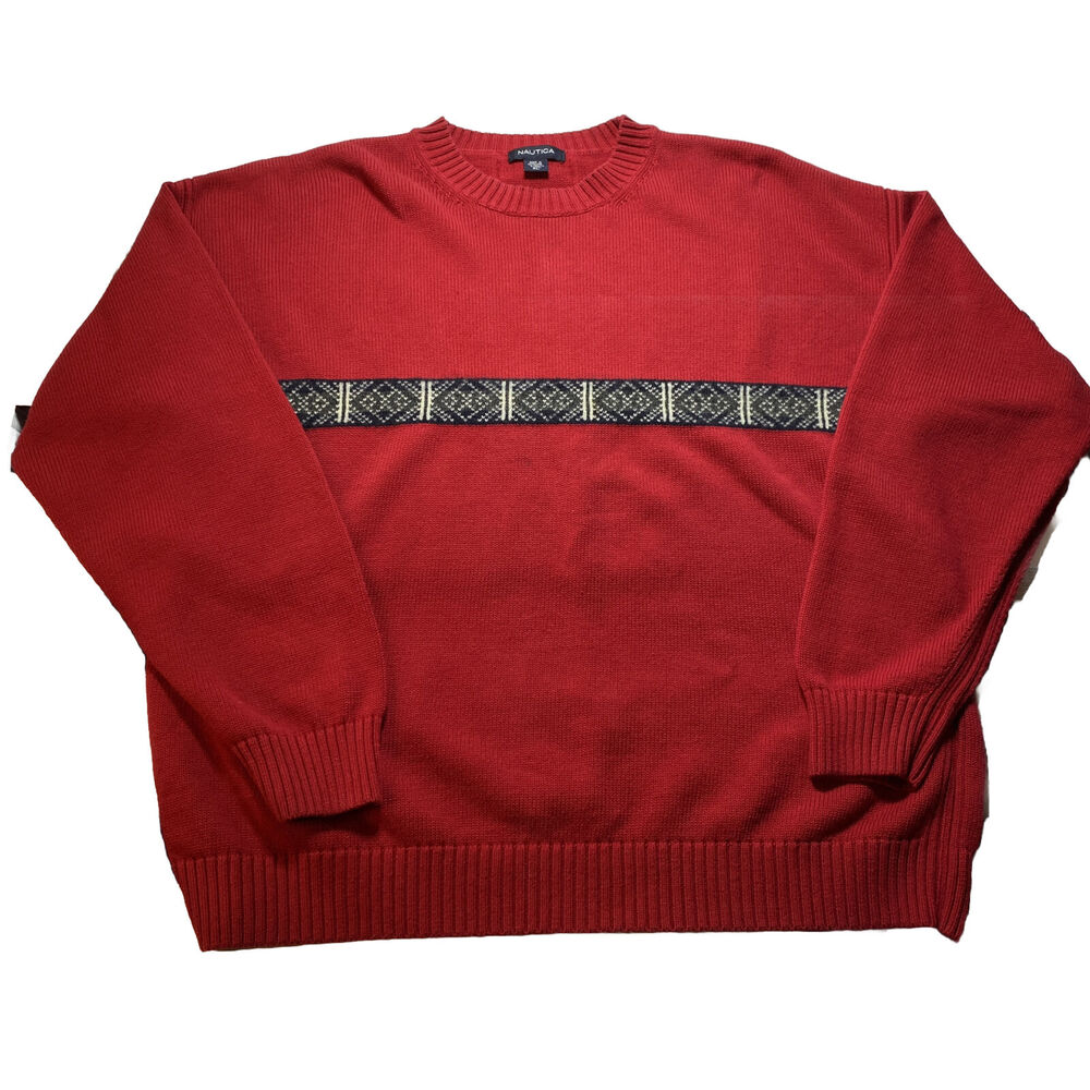 VTG 90s‎ Nautica Men's Sweater XL Nordic Fair Isle Cotton Wool Preppy Nautical